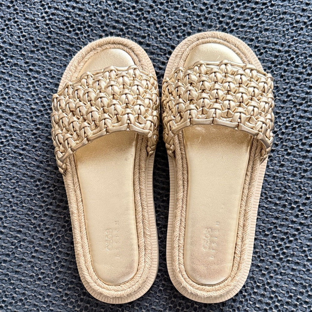ASOS Braided Metallic Gold Slide Mules